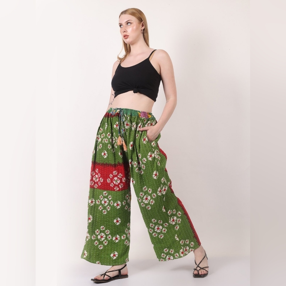 Plus Size Kantha Wide Leg Patchwork Pants